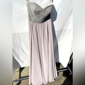 MoriLee bridesmaid/prom full length dress, lace bodice, strapless, chiffon skirt